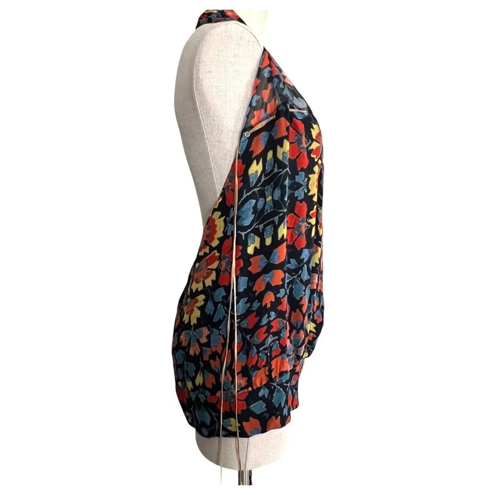New Haute Hippie Multicolor Floral Halter Top Backless Ties 100% Silk Size Large - Picture 5 of 12